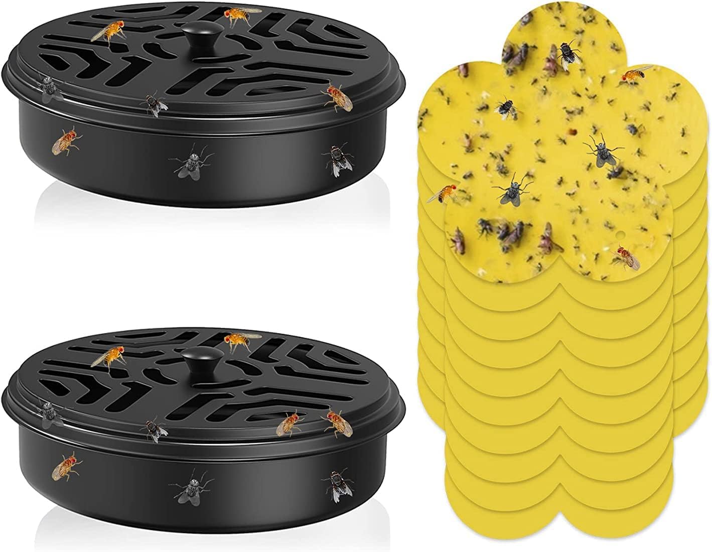 2 Pcs Fruit Fly Traps, Fly Paper Indoor, Insect Bug Catcher, Sticky Gnat Trap Killer, Reusable and Environmentally Friendly, Safe for Pets, for Home and Kitchen, Living Room