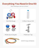 Vista 3 de VEVOR Bomba de Vacío de CA de 3.5 CFM y Juego de Manómetros, Bomba de Vacío de Aire HVAC de Paletas Rotativas de Una Etapa, Kit de Manómetro