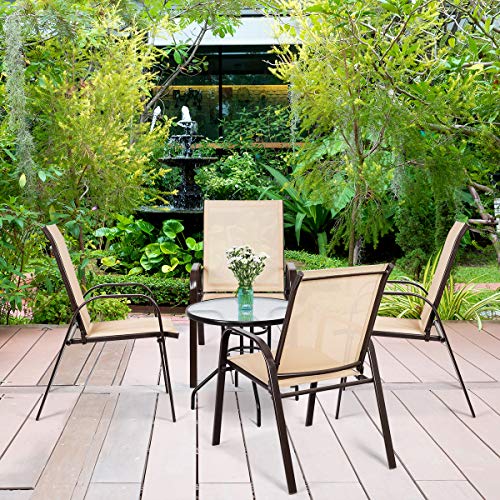 Image of Giantex 4 Piece Patio Chairs, Outdoor Camping Chairs with Breathable Fabric, Set of 4 Garden Chairs with Armrest High Backrest for Garden Patio Pool Beach Yard Space Saving, Coffee