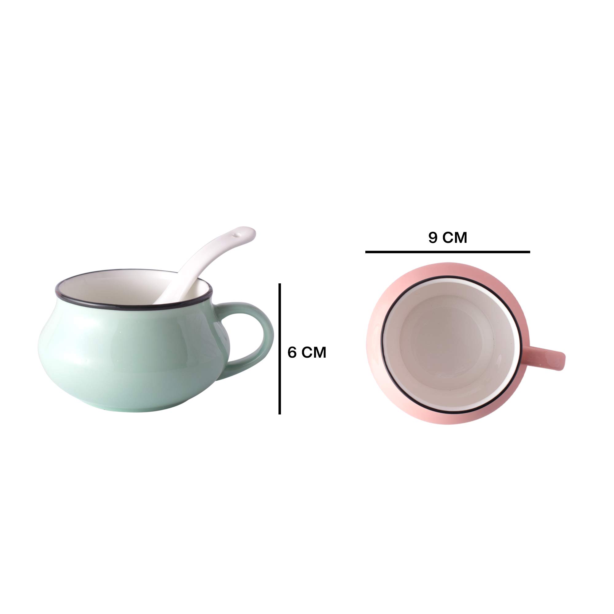 E-EZRA Set of 6 Soup Bowl with Spoon Set (6+6) Multicolor Soup Cup Bone China 4