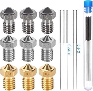 APAAZO 3D Printer E3D Nozzle M6 0.4 Mm Hardened Steel, Stainless Steel, Brass Nozzle Kit Compatible With 1.75mm Filament E3D V5 V6 Hotend Extruder