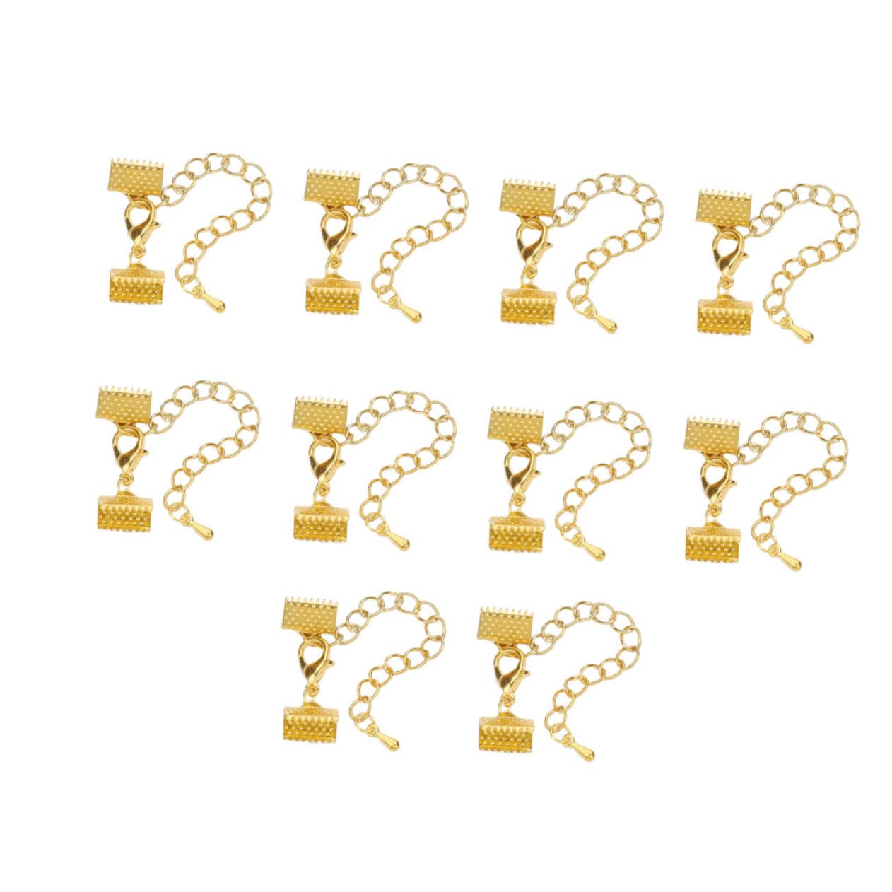 Homoyoyo DIY Jewelry Accessories 10 Pcs 10mm Plated Ribbon Clamps Crimp Ends for Cord Lobster Clasp Cords Jewelry Making
