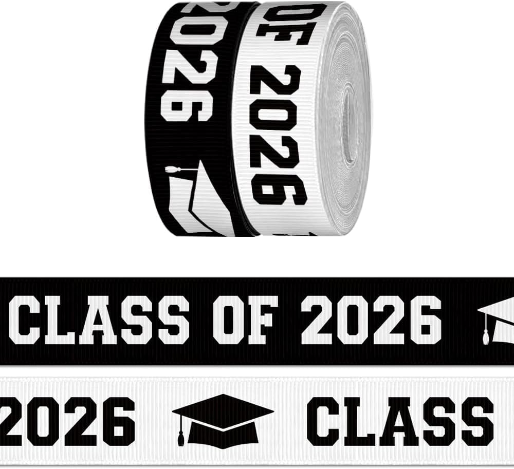 Photo 1 of *2 PACKS* CHMOART 2 Rolls × 7 Yards Class of 2026 Ribbon for Crafting Sewing, 7/8 Inch Black White Grosgrain Ribbons for Gift Wrapping, Senior 2026 Graduation Ribbons for Hair Bow Accessory