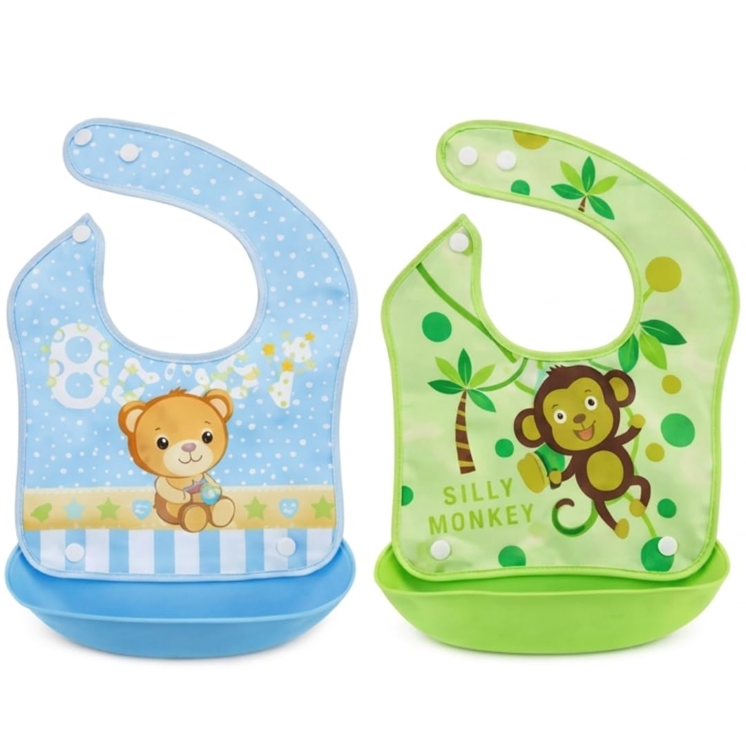 Silicone Baby Bibs with Detachable Waterproof Apron, Set of 1 | Adjustable Neck, Washable & Reusable, Soft & Durable, for Infants & Toddlers, Random Colours-image-46