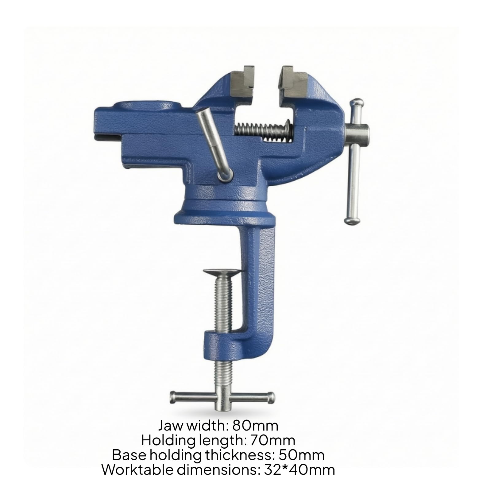 Tornillo Tornillo Profesional Banco con Base Giratoria Resistente Abrazara Trabajo para, Azul, 80mm