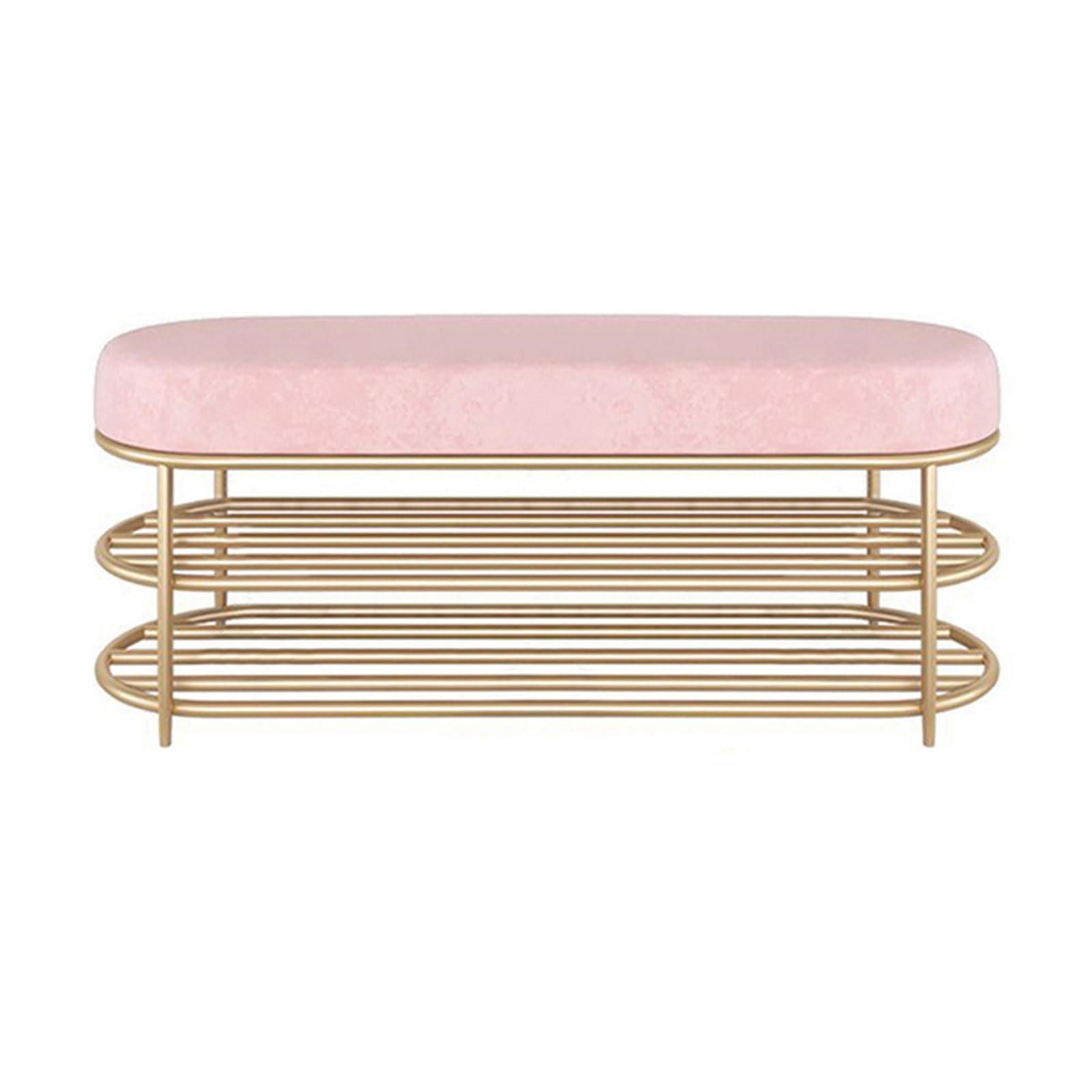 LWJSOCP Modern Metal Shoe Bench with Velvet Upholstered Seat Multipurpose Storage Rack for Entryway No Assembly Needed