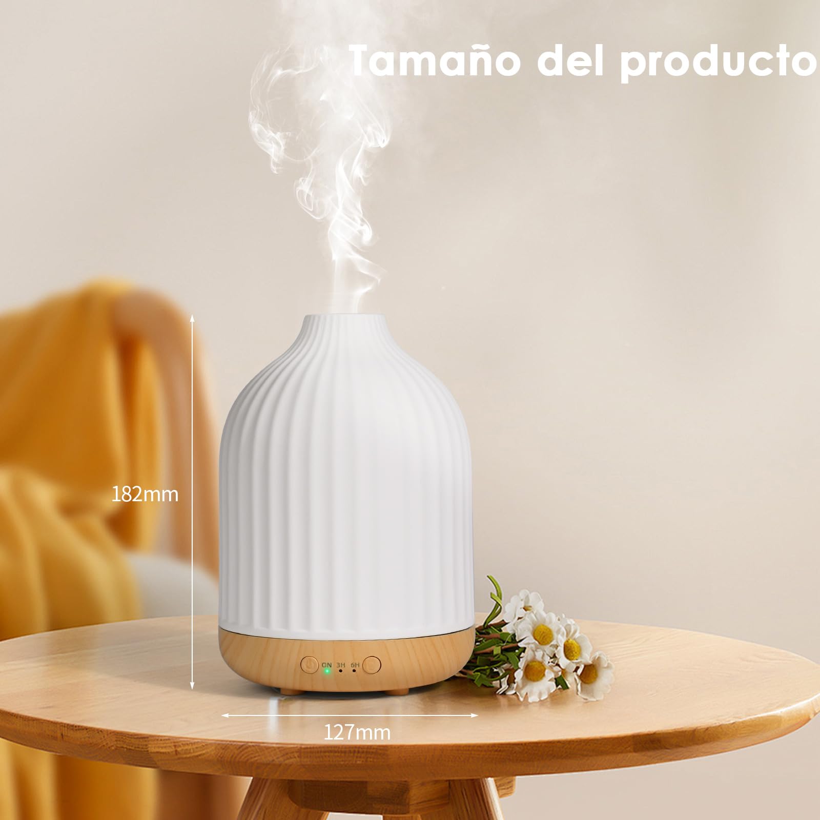 Difusor Aceites Esenciales 250ml Difusor de Aromas Ultrasónico Difusor de Aromaterapia Humidificador Vaporizador de Esencias para Casa, Yoga (Blanco 250ML)