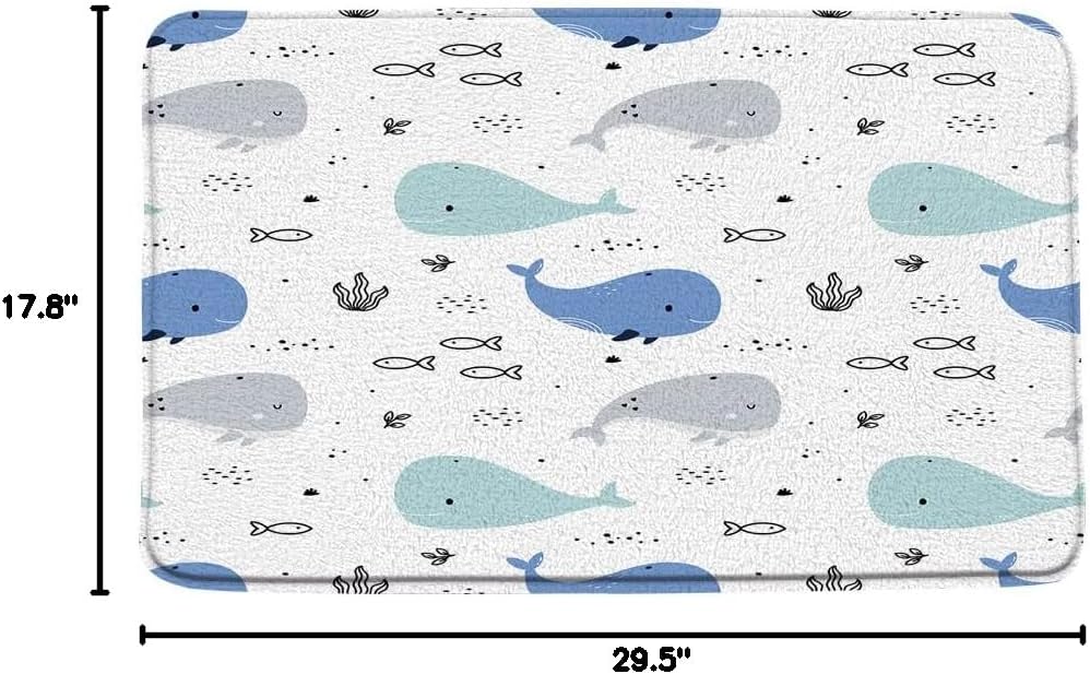 Cartoon Whale 3 Piece Bath Mat Sets,Ocean Animal Blue Gray Fish Underwater Wildlife Tropical Fish Coral Seaweed Funny Bathroom Rugs,16"x24"and 17.8"x29.5"and U Shaped 21"x17"