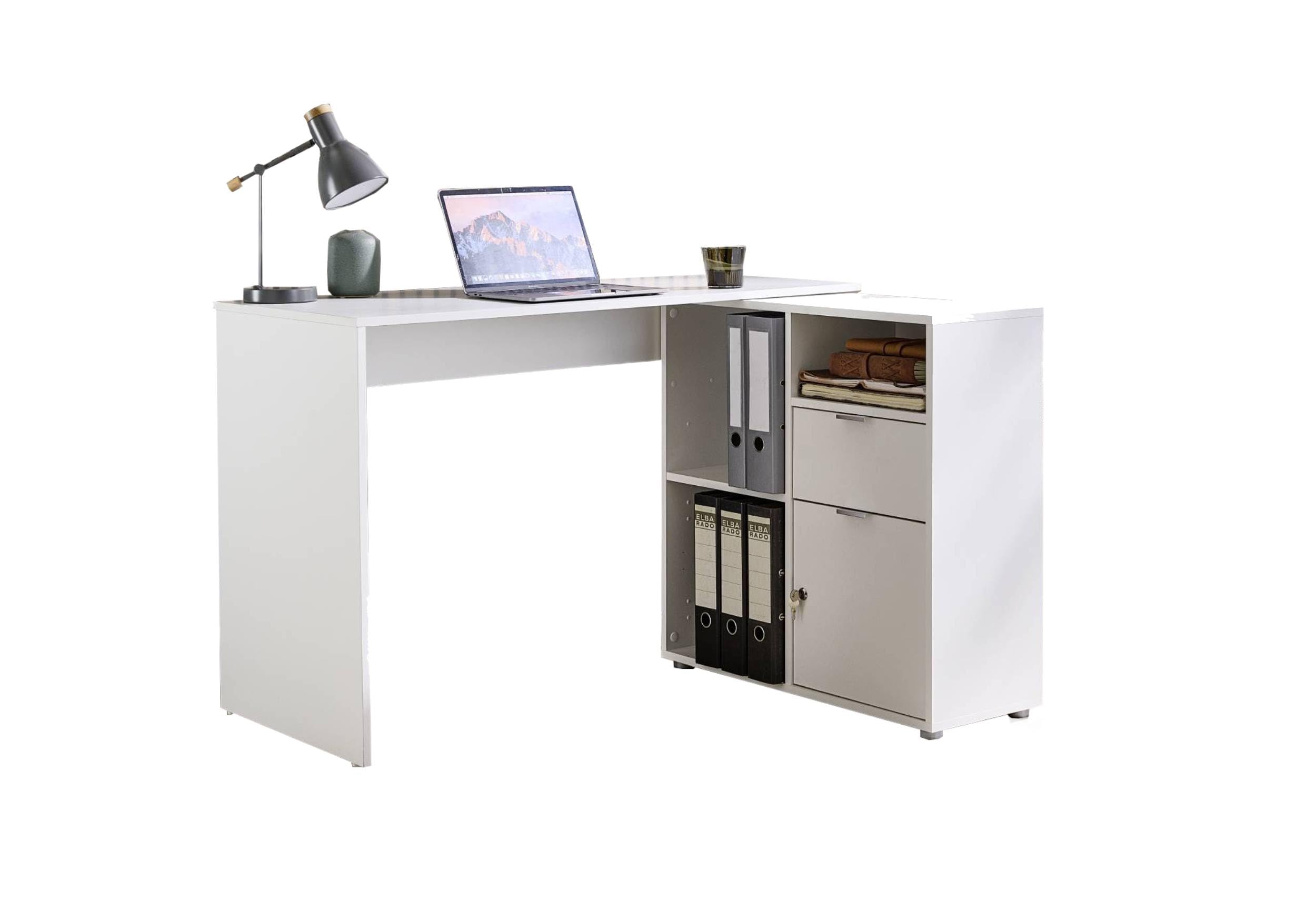 BMG Möbel Eckschreibtisch Leni, Homeoffice Schreibtisch (Weiß)