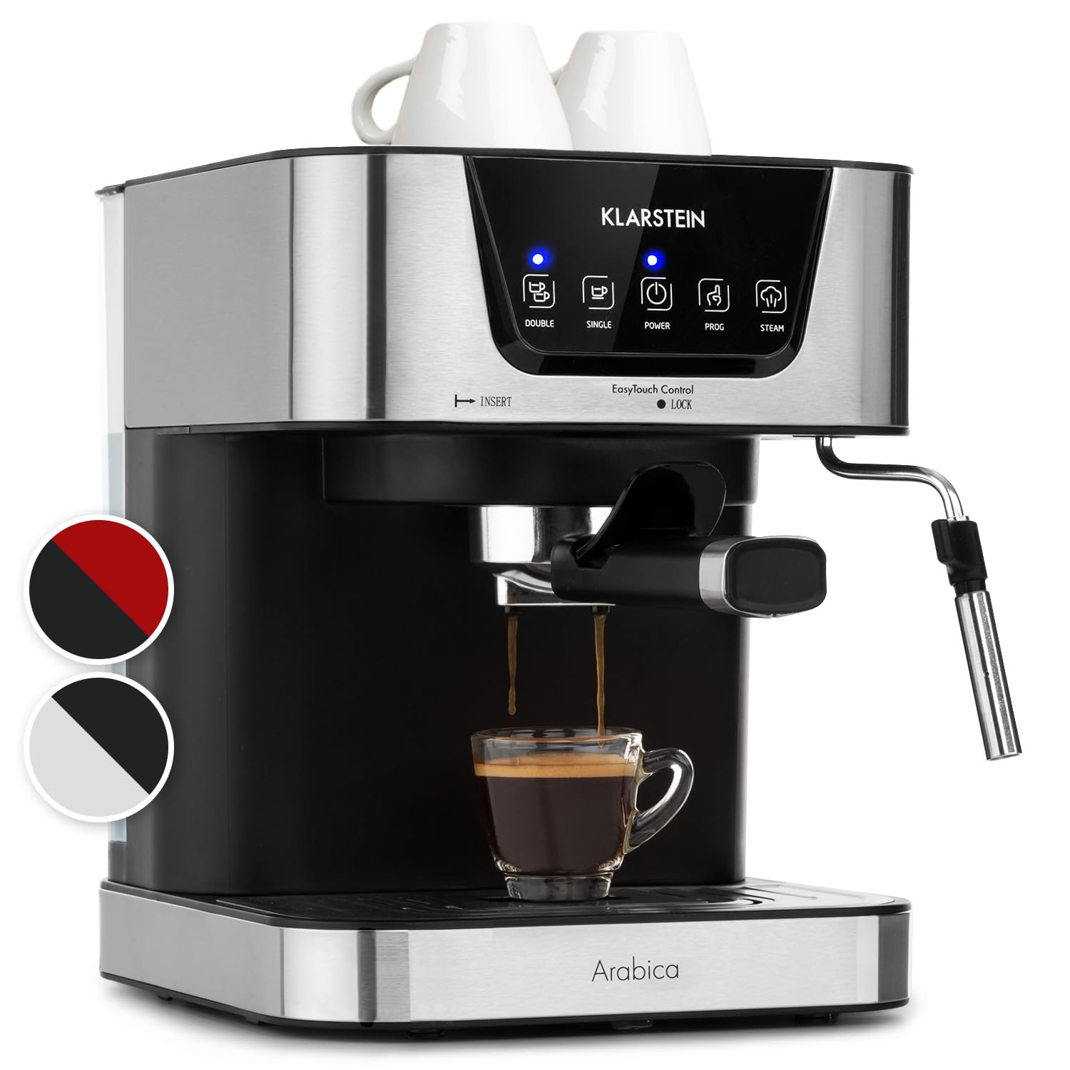 KLARSTEIN 1.5L Coffee Machines with Milk Frother, 15 Bar Espresso Coffee Machine, Small 1050W Makers for Ground Barista Espresso Machine For Iced Cappuccino Latte Expresso