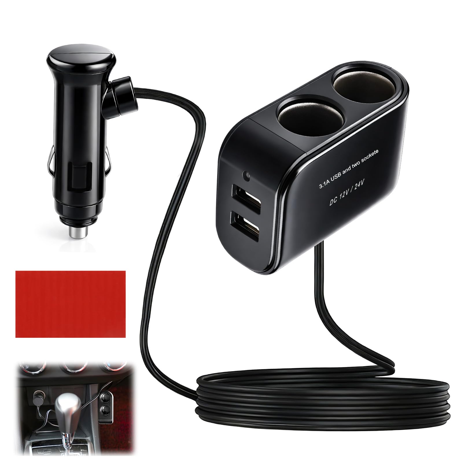 Double Prise Allume Cigare 12V/24V avec 2 Ports USB Répartiteur Adaptateur Double avec Prise USB et Multiprise pour Véhicule Chargeur Voiture 3.1A pour Voiture Camion Camping-Car - 1