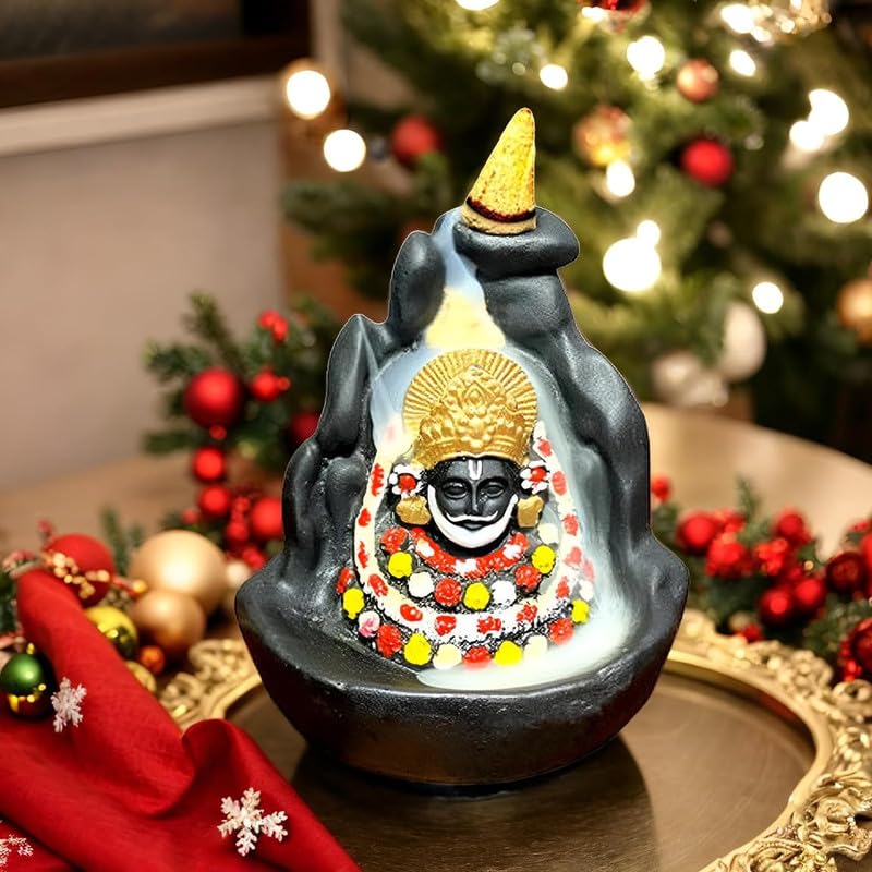 The World Decor Shree Khatushyam Backflow Incense Burner Lord Khatushyam Backflow Incense Burner Waterfall Smoke Fountain for Home Decor with 10 Backflow Cones/Dhoop(Porcelain, Conical, Black)