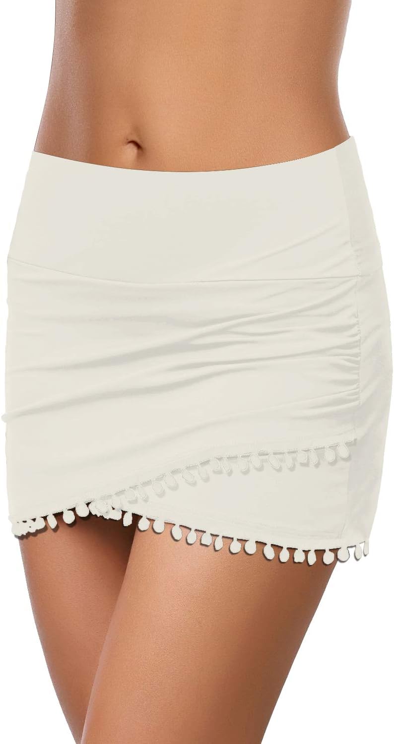 GRAPENT Women's High Waisted Bikini Bottoms Ruched Swimsuit Tulip Hem Swim Skirt - Image 4