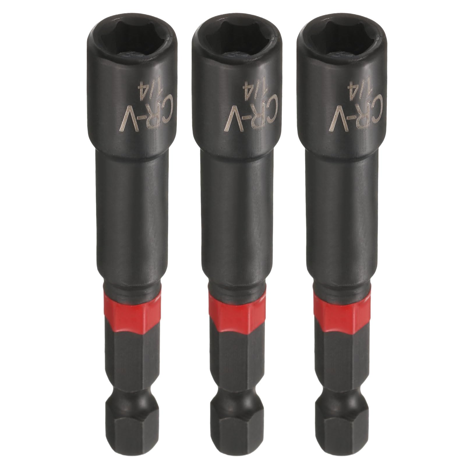 sourcing map 3pcs Nut Driver Drill Bit 1/4 Inch Socket 1/4" Hex Shank 3" (65mm) Long Magnetic 6-Point Sockets Quick Change Phosphated CR-V Steel Bolt Setters for Power Drill Drivers, Black