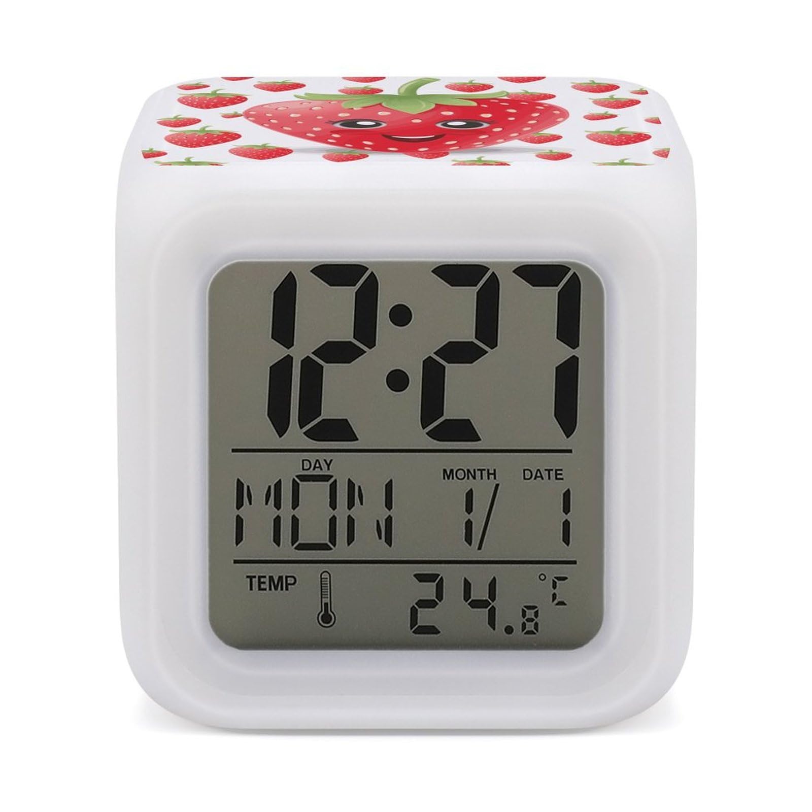 FekiLoot Strawberry Alarm Clock 7 LED Color Changing Wake Up Clock Digital Alarm Clocks with Snooze Digital Bedside Clocks with Night Light for Home Office Or Dorm
