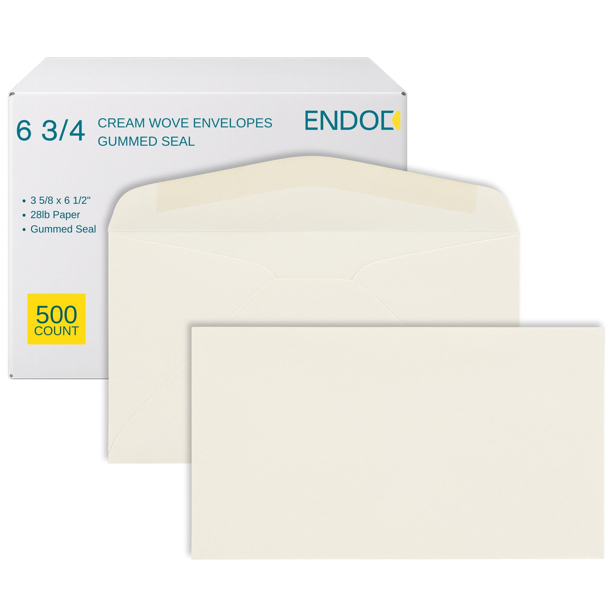 EnDoc 6 3/4 Colored Envelopes - 500 Pack - Pastel Cream - 3 5/8" x 6 1/2" Envelope, Letter Size, for Home, Offices, Holiday, Invoices and Mailings