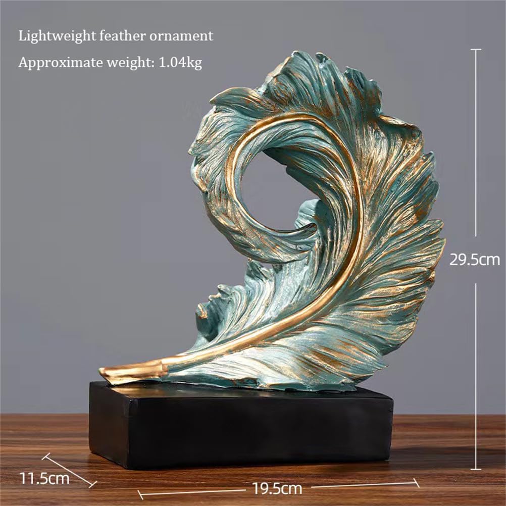 Estatua artística de escultura de plumas de resina, adornos de decoración de mesa de Feng Shui chino, decoración de escritorio de oficina con base, figuras abstractas para decoración del hogar