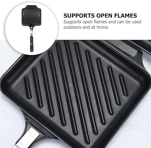 Miniatura 5 de BESTonZON Sandwichera antiadherente para sándwiches, sartén de hierro fundido, olla de prensa Panini de doble cara con asa para el hogar, cocina,