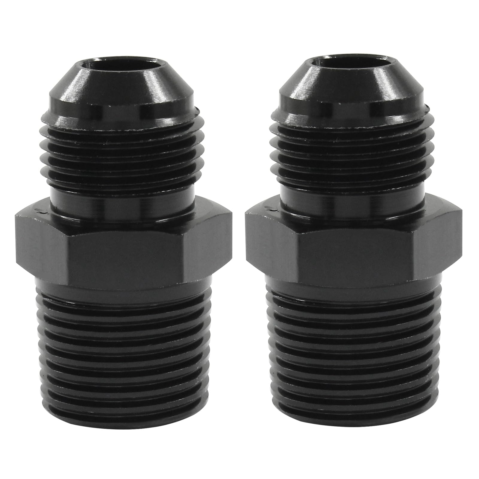 Waziaqoc 2PCS 8AN Male Flare to 1/2 Inch NPT Pipe Fitting Adapter, 3/4-16UNF Aluminum Straight Black