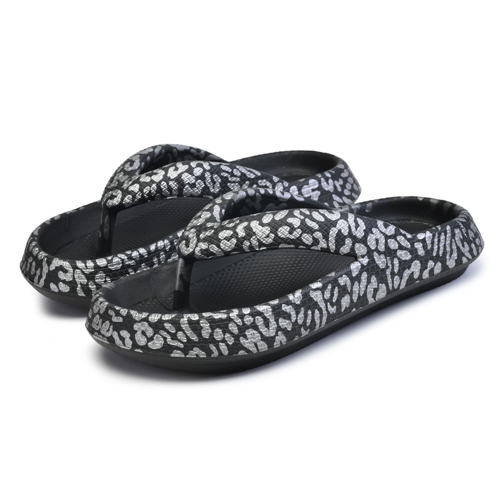 Leopard Print Flip Flops for Women & Men, EVA Soft Cloud Pillow Sandals, Non-Slip Platform Slippers, Cushioned Thong Slides for Indoor & Outdoor,