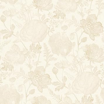 Tempaper x Pure Salt Textured Ivory Poppies Removable Peel and Stick Floral Wallpaper, 20.5 in X 16.5 ft, Made in The USA