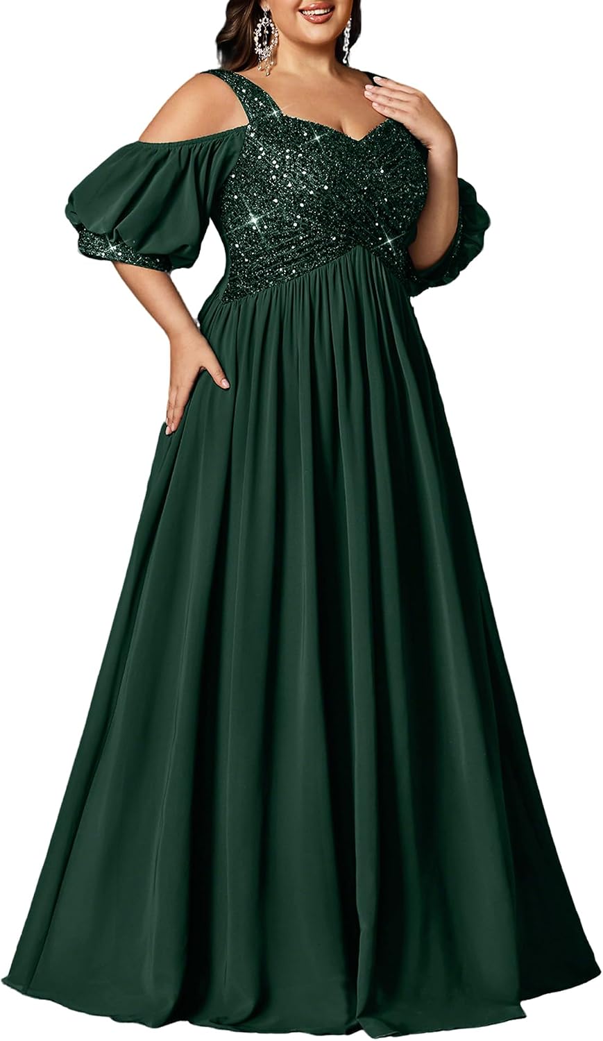 Women's Elegant Plus Size Sequin Wedding Guest Formal Maxi Dresses Off Shoulder Bridesmaid Party Cocktail Prom Gown