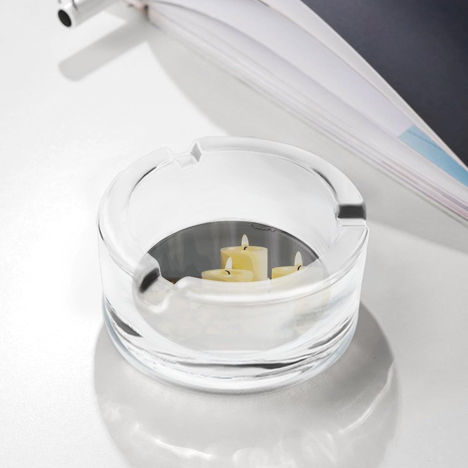 Smokeless Ashtray Ash Tray Outdoor Ashtray Yellow Butterfly with White Candles Glass Ashtrays for Home Office Smokers Decoration