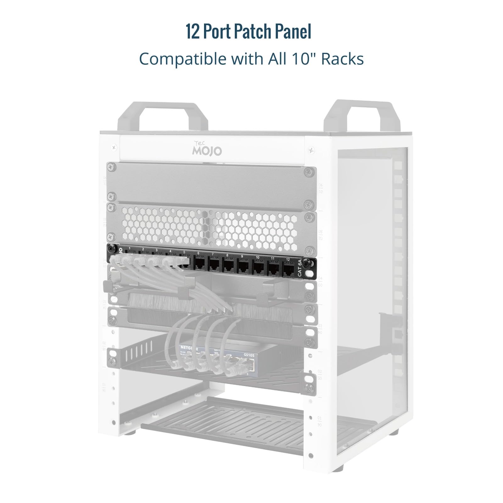 Tecmojo 10 Pollici 0,5U Pannello di Permutazione a 12 Porte Cat6A, Pannello Modulare per Montaggio su Rack con Connettori Keystone RJ45, 10 Gigabit Ethernet, Nero