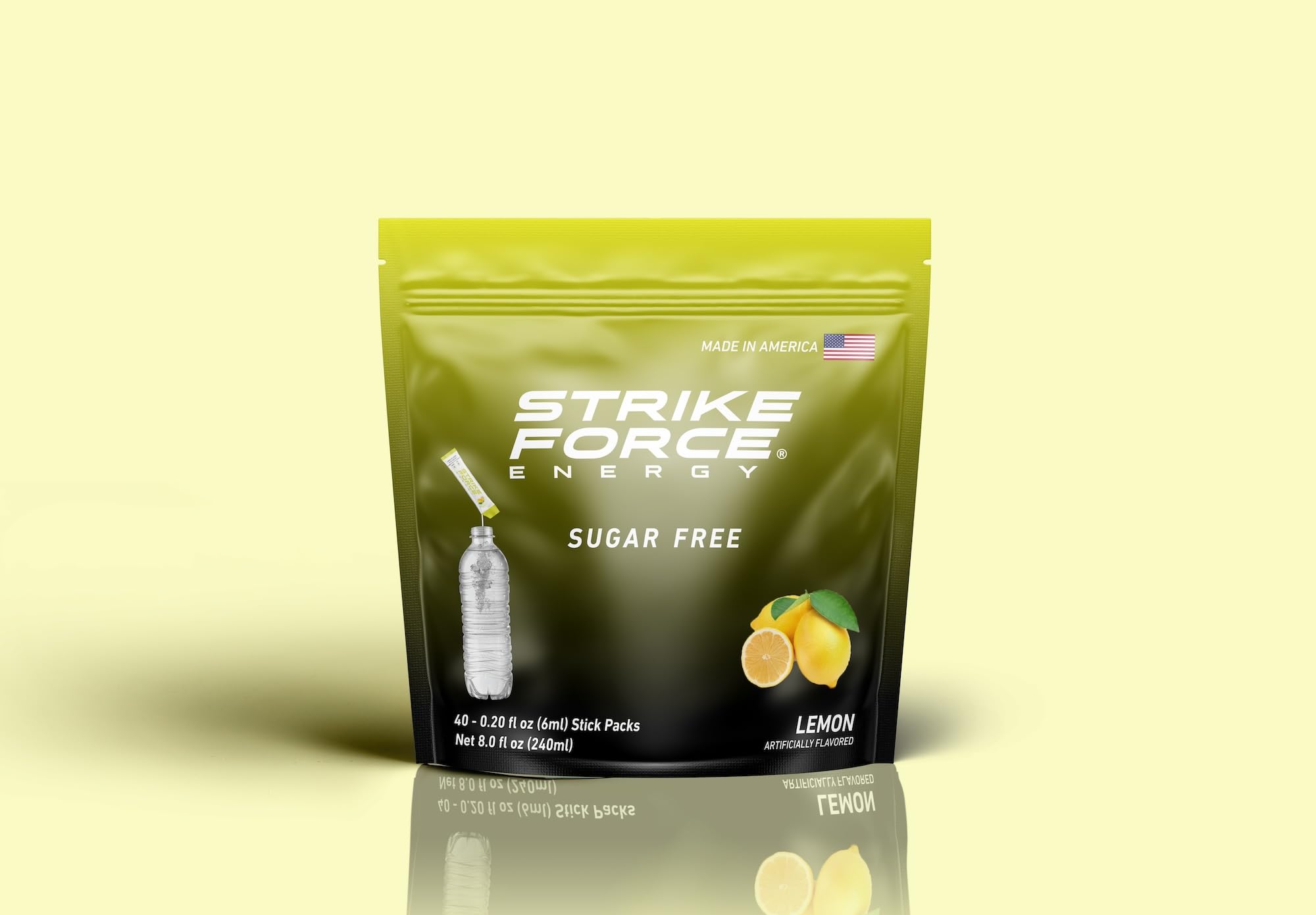 Strike Force Energy Drink Mix - Lemon Flavor - Natural Tasting Caffeine Drink - Turn Any Drink into a Healthy Energy Drink - Zero Calories, Keto Friendly, Sugar Free, Pre Workout (40 Liquid Packs)