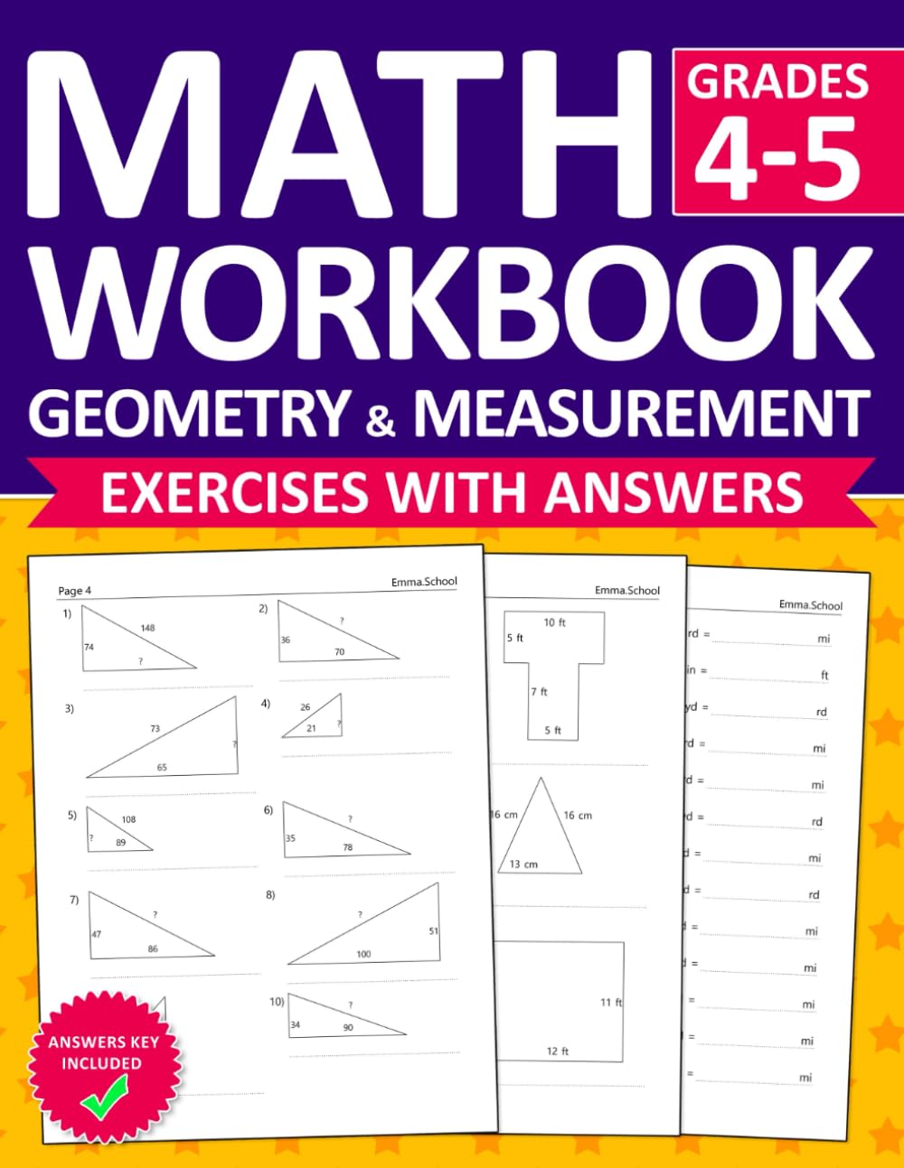 Geometry & Measurement Math Workbook For Grades 4 & 5: Geometry & Measurement Practice Exercises For Kids Ages 9 & 11 With Calculating Volume, and ... & Measurement Worksheets For Grades 4 & 5