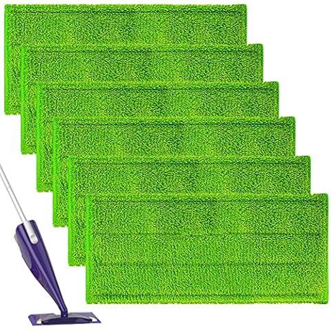 Nordun Washable Microfiber Absorbing Pads Compatible with Flash Powermop - Pads for Wet and Dry Sweeping - Reusable Floor Cleaning Pads for All Hard-Floor | 6 Pack(Green) Cover