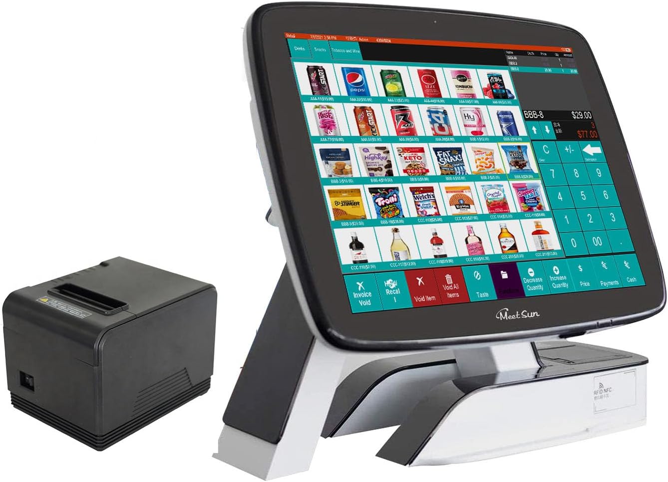 MEETSUN Cash Register POS with 15" Touch Screen, 11.6" Customer Display,Thermal Receipt Printer, Cash Drawer for Retail Stores SET01