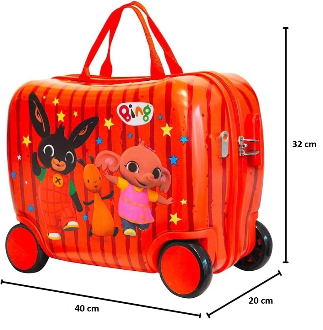 Trolley Cavalcabile Bing Bambino Valigia Bagaglio a Mano 40 cm ABS con 4 Ruote Bing Flop Sula Seggiolino Bambini Chiusura a Combinazione Leggero e Resistente Rosso