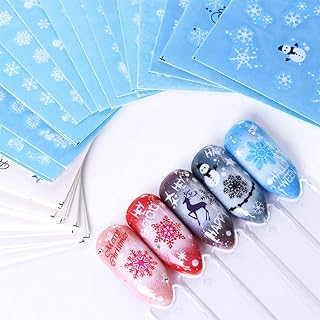 52 Sheets Christmas Snowflake Nail Sticker,Snowflake Nail Sticker Set,Winter Snowflake Nail Decals,White Snowflakes Snowman Deer Nail Design New Year Manicure Decoration,for Women Girls(3 Styles)