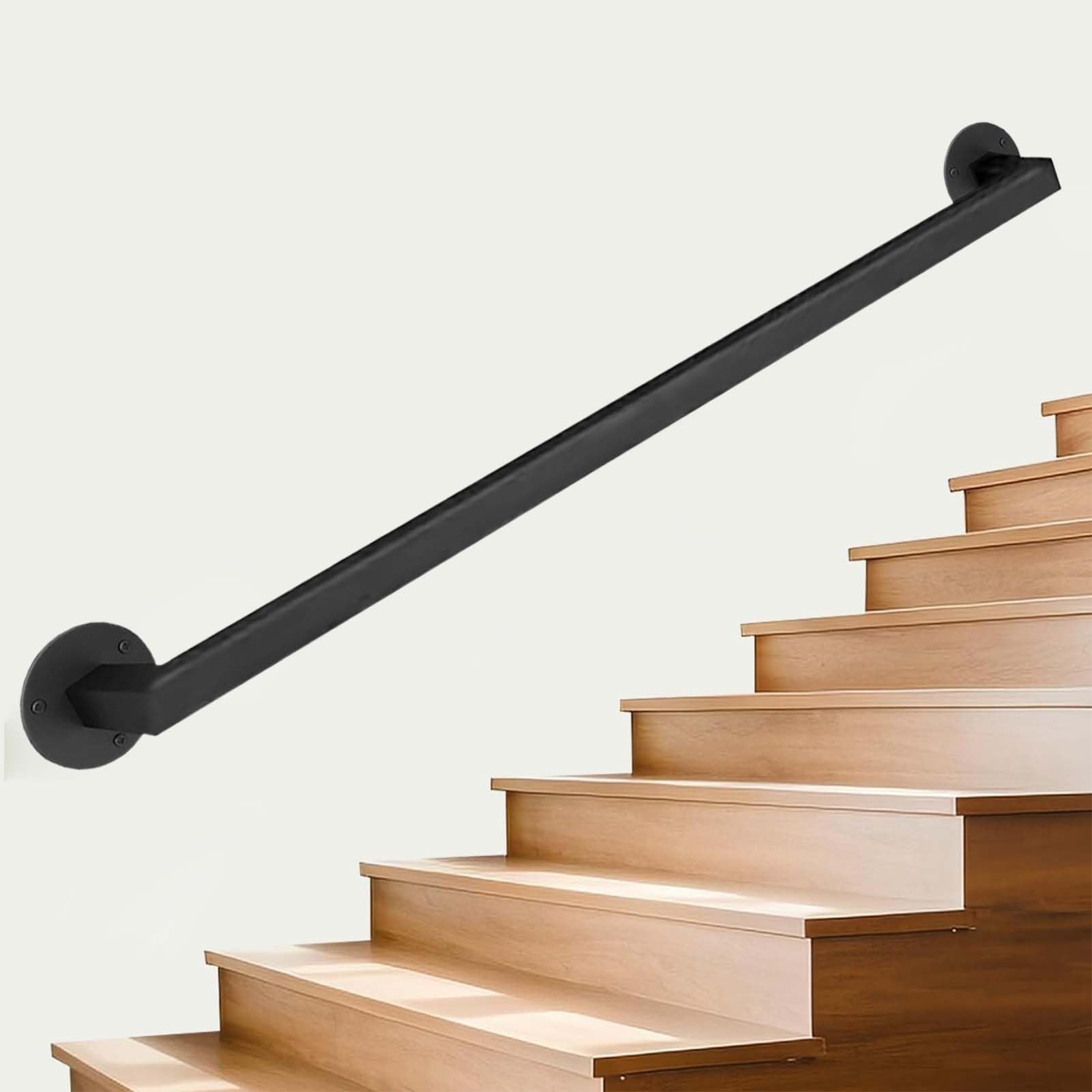 GLDYTVF Modern Industrial Stair Railing Non Slip Wrought Iron Hand Rails for Indoor Stairs Wall Mount Support 9.2ft/280cm