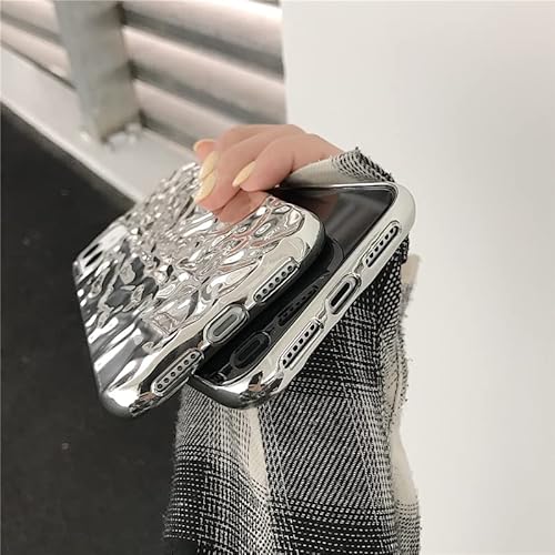 Yebowe Compatible With Iphone 13 Pro Max Case, Cute 3D Tin Foil Pleated Luxury Phone Cover For Women Girls Cool Bling Designer Soft Slim Case For Iphone 13 Pro Max, Silver #TOP4