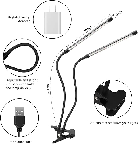 Miniatura 5 de Luces de plantas para cultivo en interiores, 84 leds clip de luz de crecimiento, 6500 K luces de cultivo para plantas de interior espectro completo