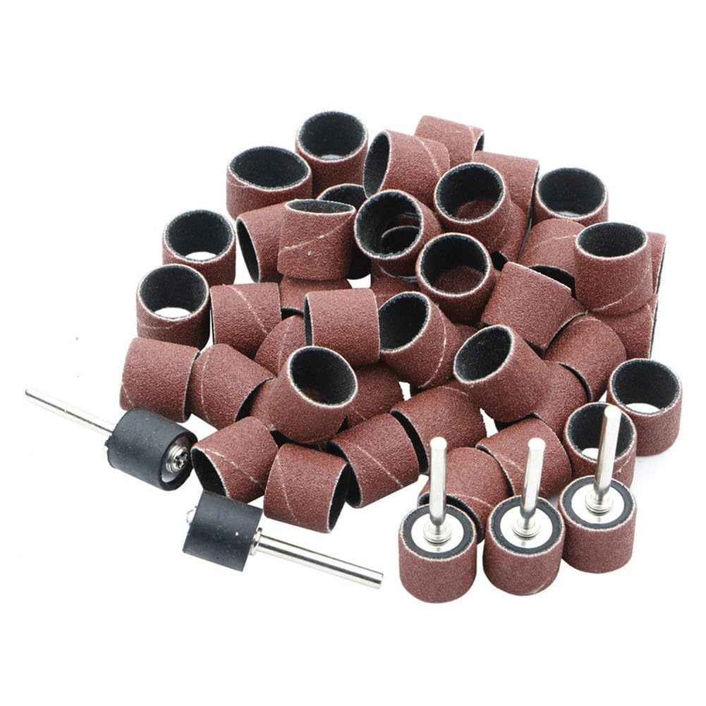 Newzoll 50Pcs Sanding Drum 1/2(Inch) 240 Grit Sand Bands Shank Rotary Tool Kit With 5Pcs Mandrels