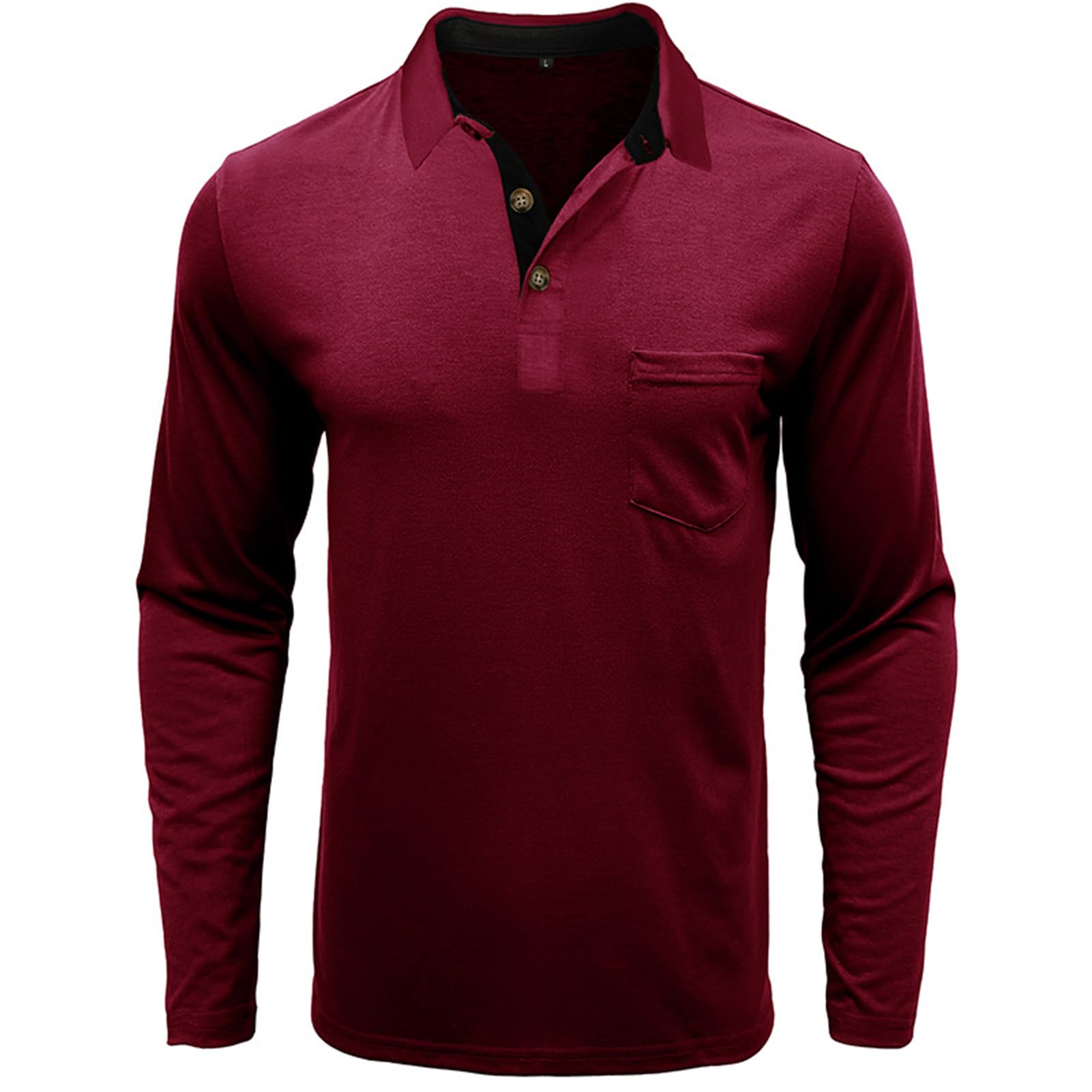 Polo da uomo a maniche lunghe, casual, alla moda, classiche, in cotone, a maniche lunghe, con bottoni