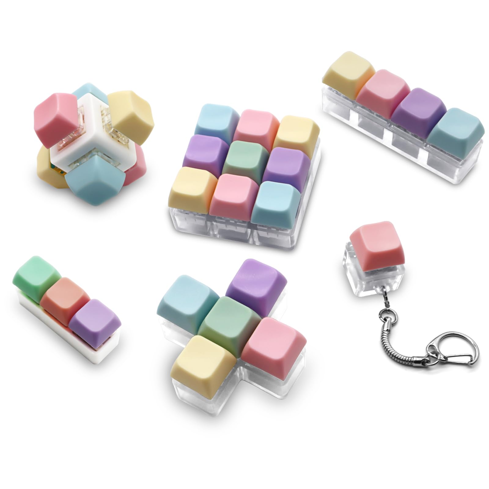 YIMAGUJRX 6 Pcs Keyboard Fidget Toy, Fidget Clicker Fidget, Keyboard Keychain Decompression Toys,Keychain for Stress Relief (Macaron Colors)
