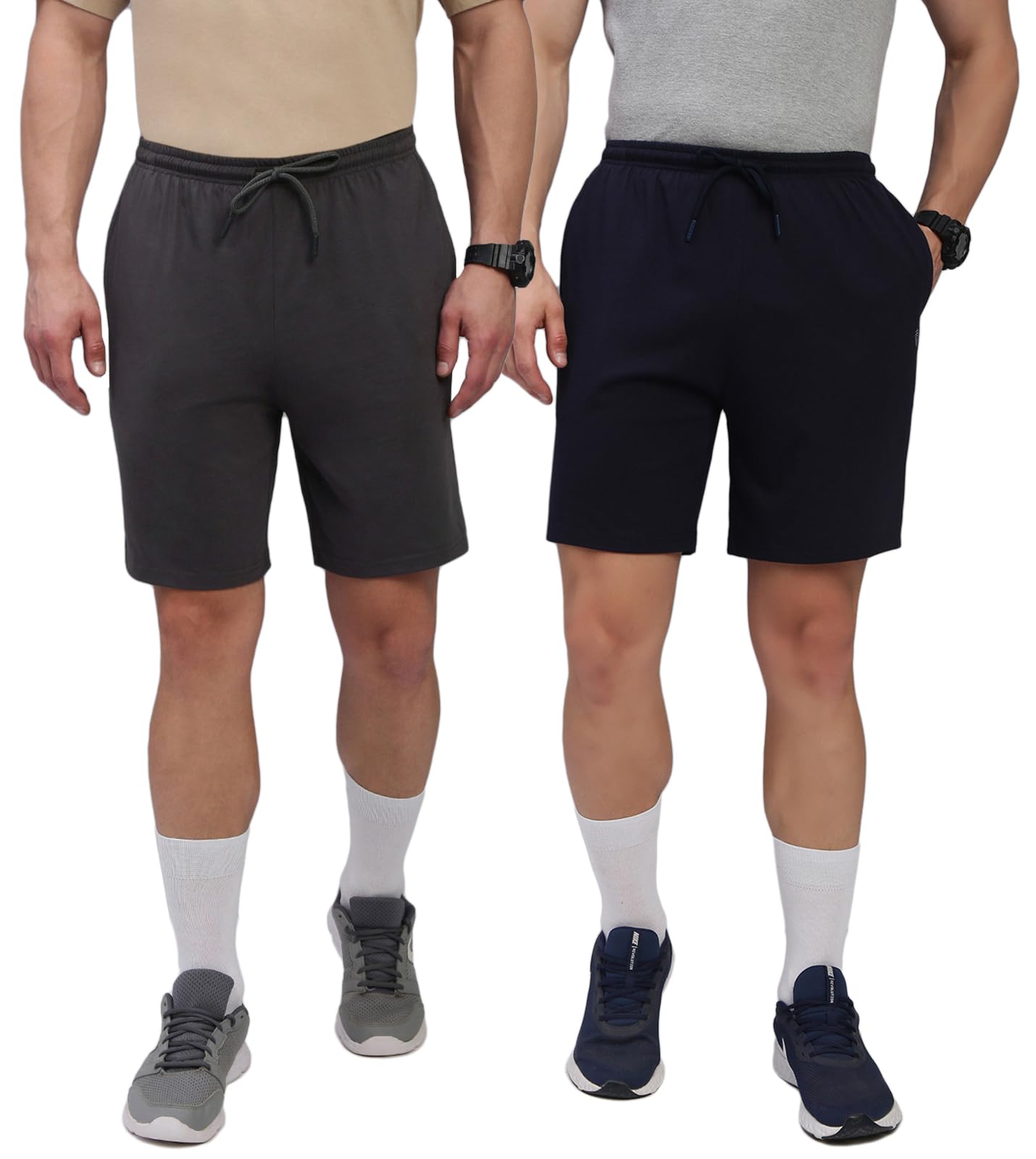Men's Cotton Regular Fit Solid Shorts with Side | Pack of 2-image-17