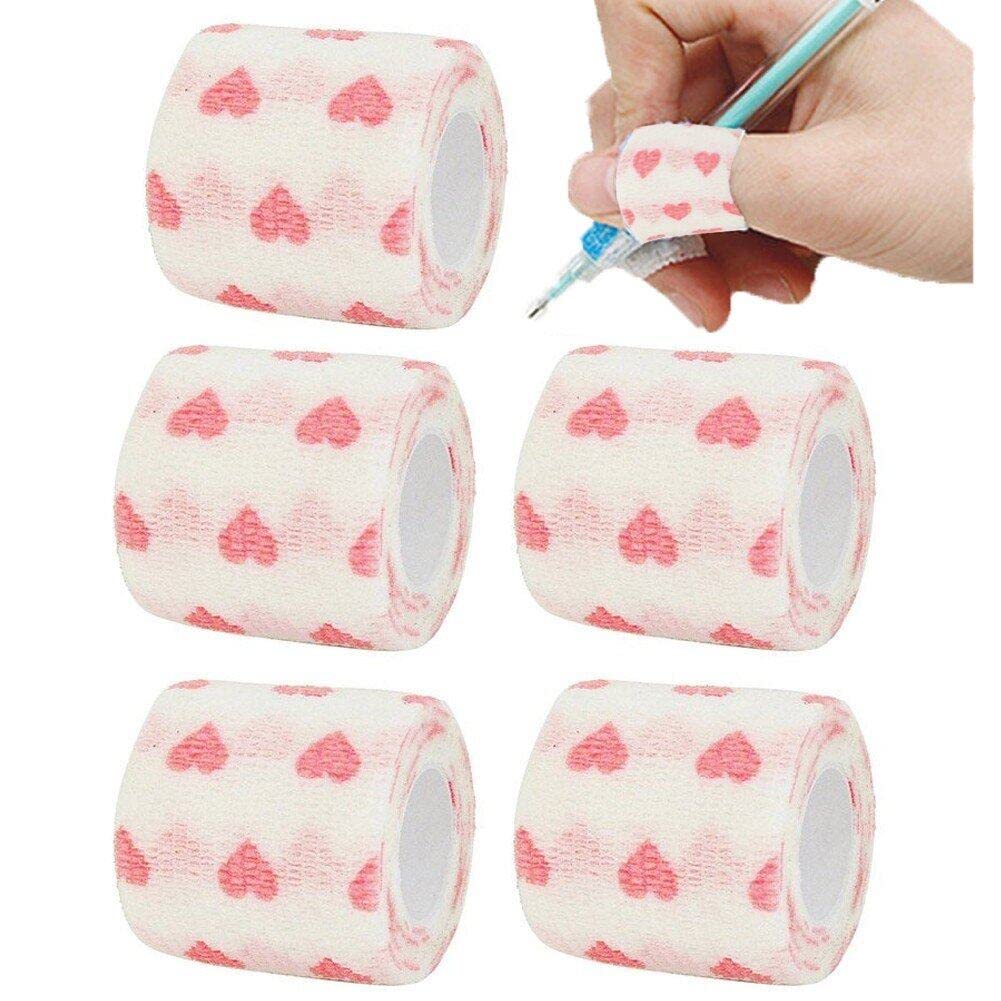Casiler White 5 Pack Self Adherent Cohesive Wrap Bandages, Heart Printed First Aid Tape, Elastic Self Adhesive Tape, Athletic, Sports Wrap Tape, Bandage Wrap