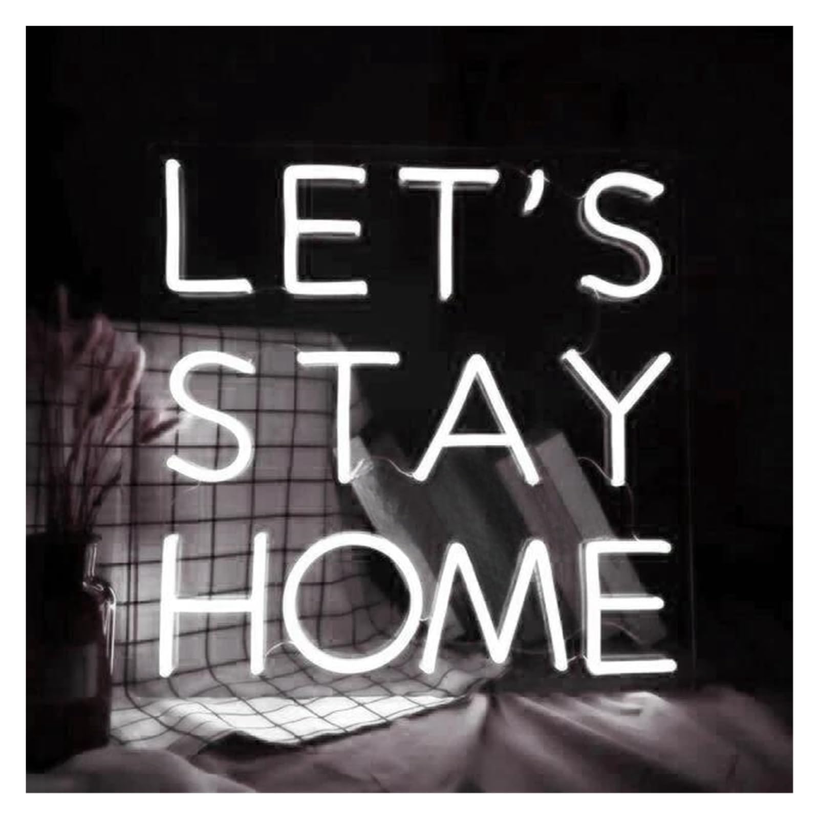 Signs Lamp Let's Stay Home Neon Signs USB Powered, Lettera Neon Lights Suitable for Wall Decor Dimmable Night Lights 28cmx32cm(White)