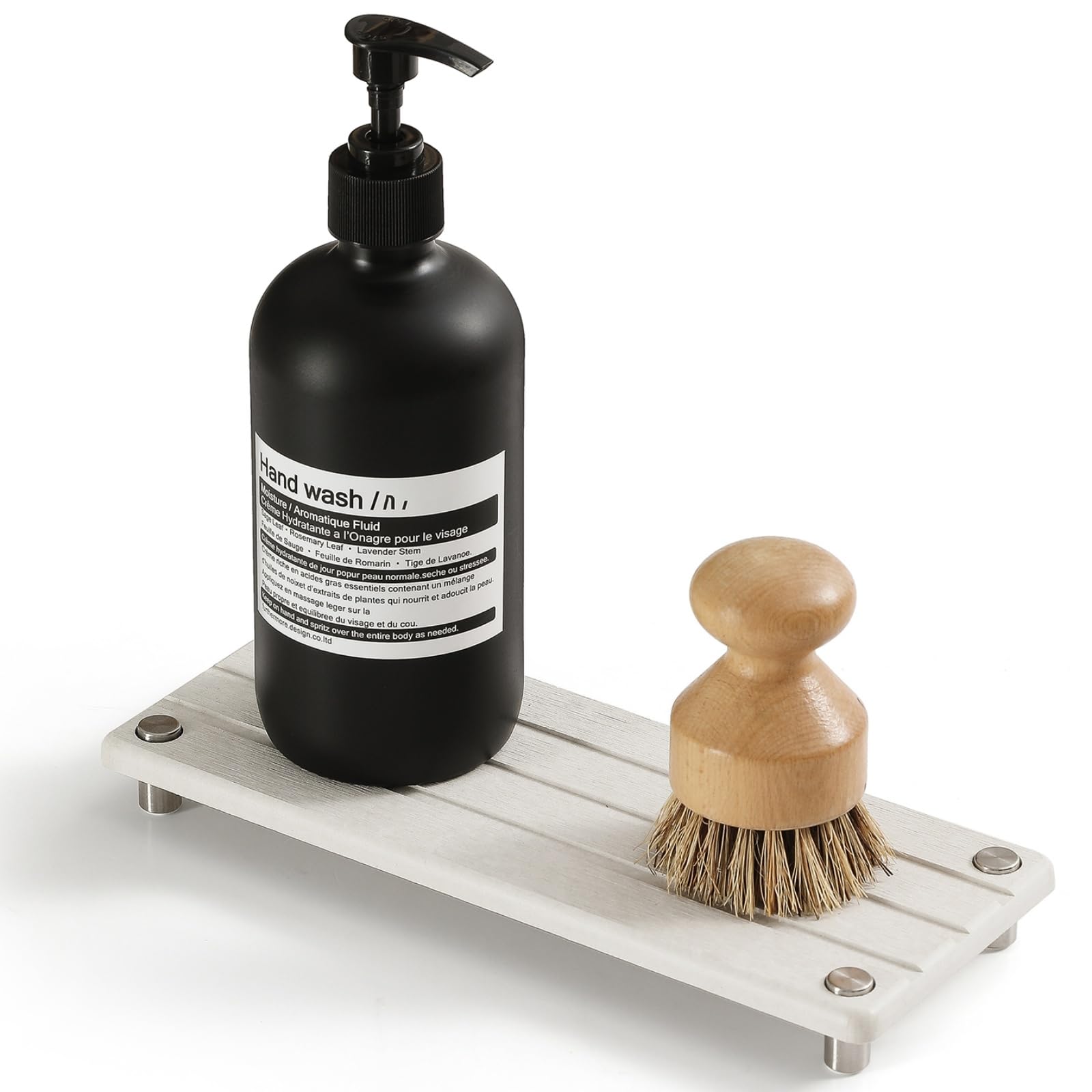 Razborci Quick Dry Bathroom Tray & Kitchen Sink Organizer, Water Absorbing Countertop Sponge Holder Soap Dish, Diatomaceous Earth Stone Vanity Dispenser Toothbrush Bottle, Gray Beige, 10" x 4"