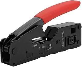 Alicate de rede Garosa, cabo de PVC, alicate de crimpagem de fio de rede, cortador de cabeça de cristal, ferramenta de crimpagem CAT-5 CAT-6 CAT-7 Alicate de cabo de rede de orifício de passagem ajustável (vermelho), ferramenta de crimpagem