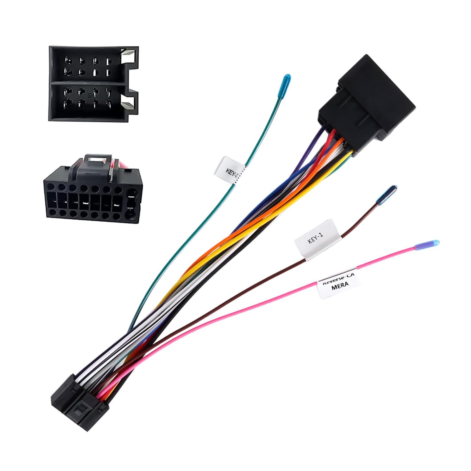 16 Pin Standard ISO Wiring Harness Cable Adapter for Android Car Stereo Radio Car Audio Connector Plug with Steering Wheel Control Lines and Reverse Control Line ISO Wire Lead Loom Radio Connector