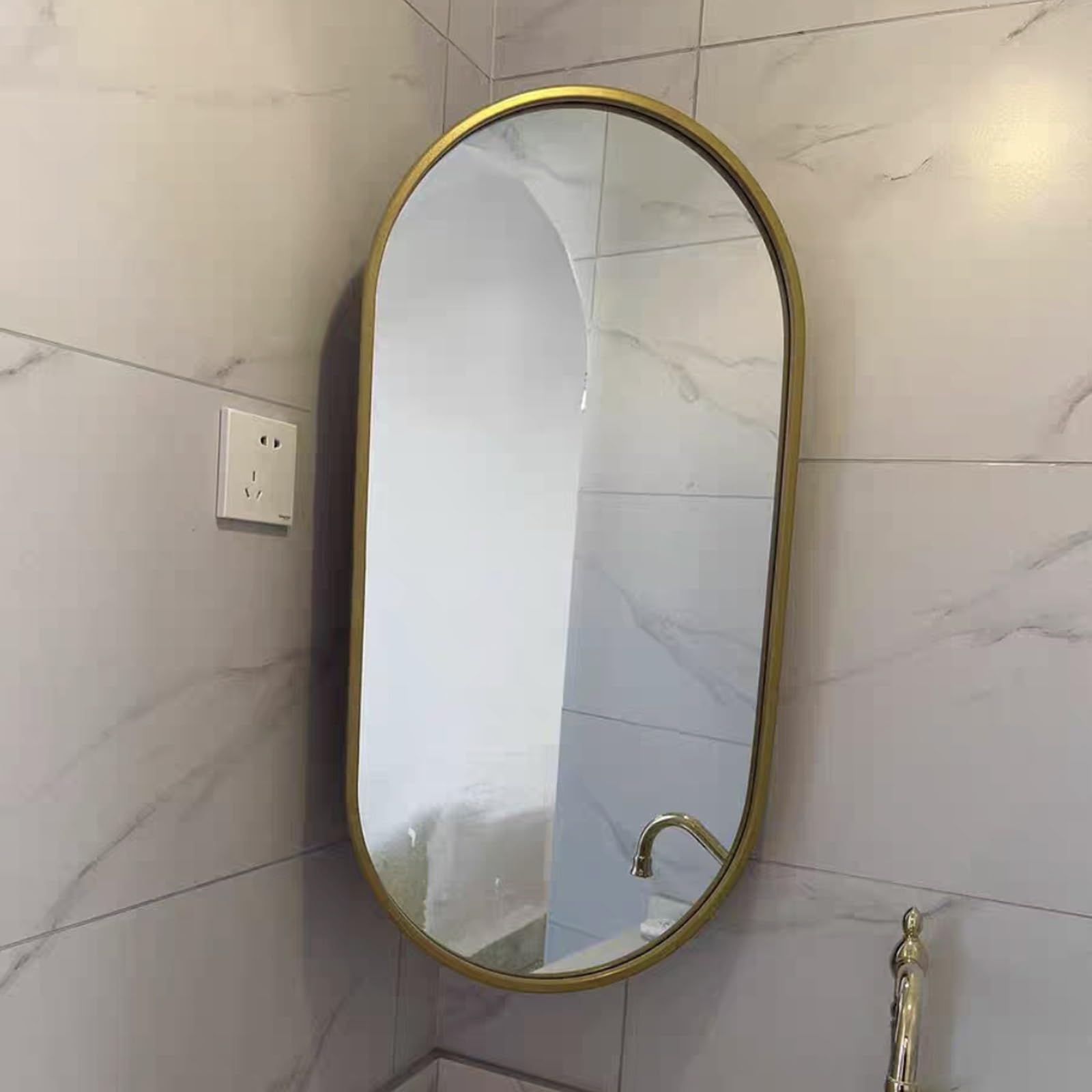BKSXSOP Gold Rotatable Corner Bathroom Mirror, Oval HD Cosmetic Wall Mirror with Stand, Explosion-Proof Aluminium Alloy Frame, Diagonal Swivel Design, 40x80cm Decorative Accent.