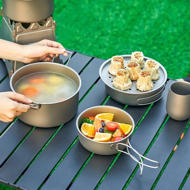 Echeson 1PC Pure Titanium Frying Pan 700ML, Foldable and Portable Pot Suitable for Home Or Outdoor Camping