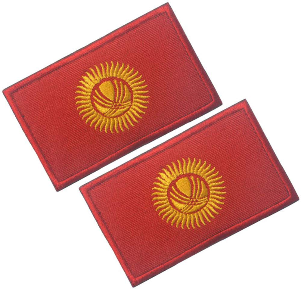 HFDA 2 Piece Different Country Flags Patch - Tactical Combat Military Hook and Loop Badge Embroidered Morale Patch (Kyrgyzstan)