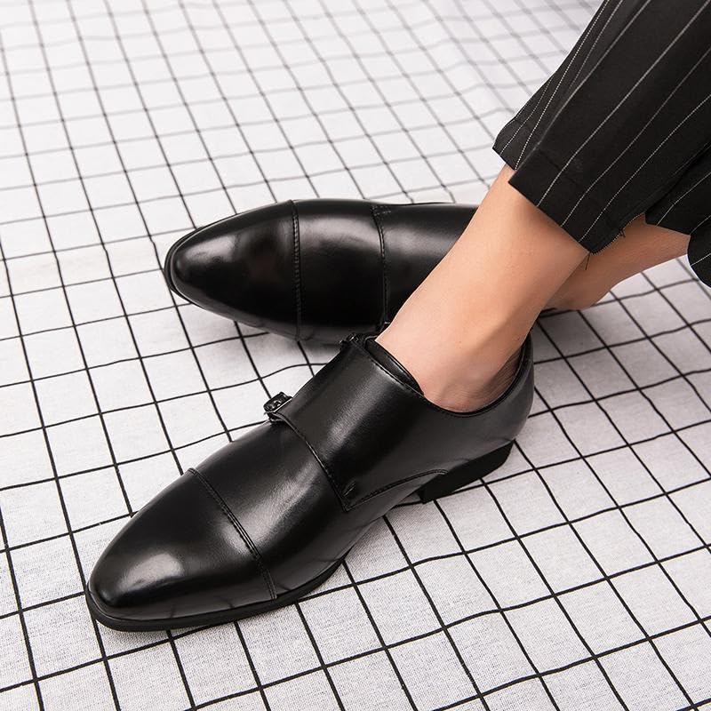 Formal Oxford Shoes for Men Slip On Round Burnished Toe Leather Non Slip Anti-Slip Block Heel Rubber Sole Low Top Casual2